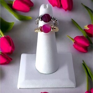 NWT Wool + Pepper Co. Matte Fuchsia Stripe Agate Ring